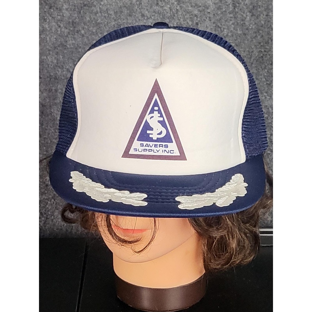 Vintage Savers Supply Inc Trucker Hat Snapback Cap‎ Blue White Mesh Leaf Casual